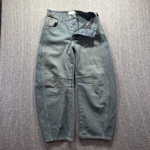 We The Free Jeans Womens 26 Green Good Luck Mid Rise Barrel Button Fly Relaxed